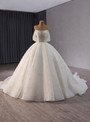 White Tulle Sequins Beading Off the Shoulder Wedding Dress