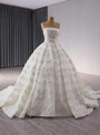 Vintage Ball Gown Strapless Lace Pearls Wedding Dress