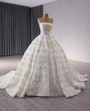 Vintage Ball Gown Strapless Lace Pearls Wedding Dress