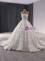 Vintage Ball Gown Strapless Lace Pearls Wedding Dress