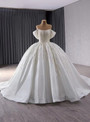 White Satin Sequins Pearls Wedding Dress