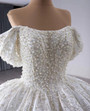 White Satin Sequins Pearls Wedding Dress