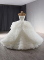 Vintage White Ball Gown Tulle Strapless Tiers Wedding Dress