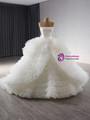 Vintage White Ball Gown Tulle Strapless Tiers Wedding Dress