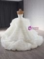 Vintage White Ball Gown Tulle Strapless Tiers Wedding Dress