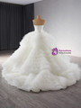 Vintage White Ball Gown Tulle Strapless Tiers Wedding Dress