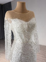 White Ball Gown Sequins Long Sleeve Wedding Dress