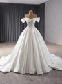 White Satin Lace Off the Shoulder Wedding Dress