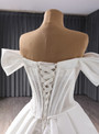 White Satin Lace Off the Shoulder Wedding Dress