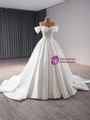 White Satin Lace Off the Shoulder Wedding Dress