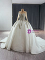 White Ball Gown Long Sleeve Crystal Wedding Dress