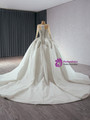 White Ball Gown Long Sleeve Crystal Wedding Dress