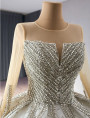 White Ball Gown Long Sleeve Crystal Wedding Dress