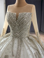 White Ball Gown Long Sleeve Crystal Wedding Dress