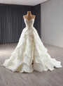 White Strapless Tiers Beading Wedding Dress