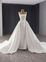 White Straps Wedding Dress With Detachable Train