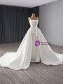 White Straps Wedding Dress With Detachable Train