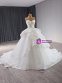 White Tulle Strapless Lace Appliques Wedding Dress