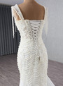 Sexy White Mermaid Tulle Pearls Wedding Dress