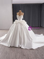 Vintage White Satin Off the Shoulder Beading 3D Flower Wedding Dress