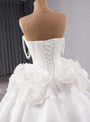 Vintage White Satin Off the Shoulder Beading 3D Flower Wedding Dress