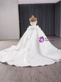 Vintage White Satin Off the Shoulder Beading 3D Flower Wedding Dress