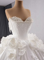 Vintage White Satin Off the Shoulder Beading 3D Flower Wedding Dress