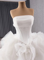 White Tulle Strapless 3D Flower Wedding Dress