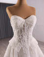 Fashion White Lace Strapless Wedding Dress With Detachable Sleeve