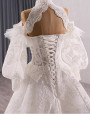 Fashion White Lace Strapless Wedding Dress With Detachable Sleeve