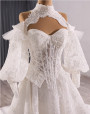 Fashion White Lace Strapless Wedding Dress With Detachable Sleeve