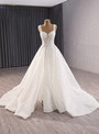 White Sequins Pearls Straps Split Wedding Dress