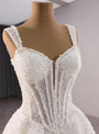 White Sequins Pearls Straps Split Wedding Dress