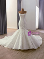 White Mermaid Satin Tulle Strapless Flower Wedding Dress