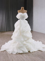 White Tulle Off the Shoulder Pleats Wedding Dress