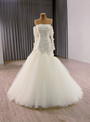 White Mermaid Tulle Long Sleeve 3D Appliques Wedding Dress