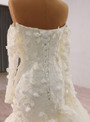 White Mermaid Tulle Long Sleeve 3D Appliques Wedding Dress