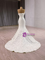 White Mermaid Satin Strapless Puff Sleeve Flower Wedding Dress