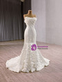 White Mermaid Satin Strapless Puff Sleeve Flower Wedding Dress