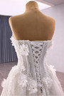 White Strapless Tulle Sequins 3D Appliques Wedding Dress