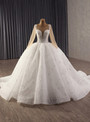 White Long Sleeve Tulle Sequins Beading Weddding Dress