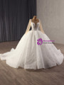 White Long Sleeve Tulle Sequins Beading Weddding Dress