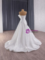 White Satin Strapless Beading Bow Pleats Wedding Dress