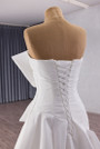 White Satin Strapless Beading Bow Pleats Wedding Dress