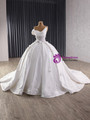 Vintage White Satin 3D Flower Wedding Dress
