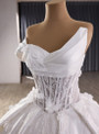 Vintage White Satin 3D Flower Wedding Dress