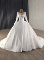 White Satin Long Sleeve Sequins Pleats Wedding Dress