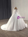 White Satin Long Sleeve Sequins Pleats Wedding Dress