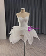 White Tulle Strapless Pleats Beading Tiers Wedding Dress
