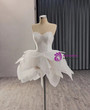 White Tulle Strapless Pleats Beading Tiers Wedding Dress